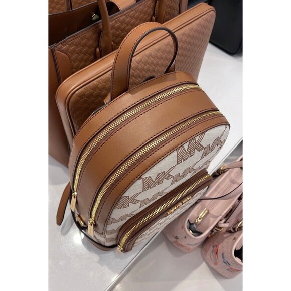 Michael Kors backpack jaycee medium zip pocket MK signature luggage brown main image 5